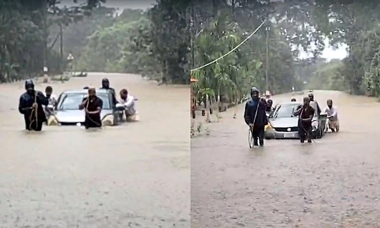 ಆಗುಂಬೆಯಲ್ಲಿ ಭಾರೀ ಮಳೆ: ನೀರಿನಲ್ಲಿ ಸಿಲುಕಿದ ಕಾರು, ಸ್ಥಳೀಯರ ಸಹಾಯದಿಂದ ತಪ್ಪಿದ ಅನಾಹುತ