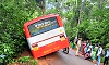 Government bus gets stuck in cable trench near Sheni, passengers stranded