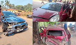 Two cars damaged in collision near Megaravalli school in Thirthahalli