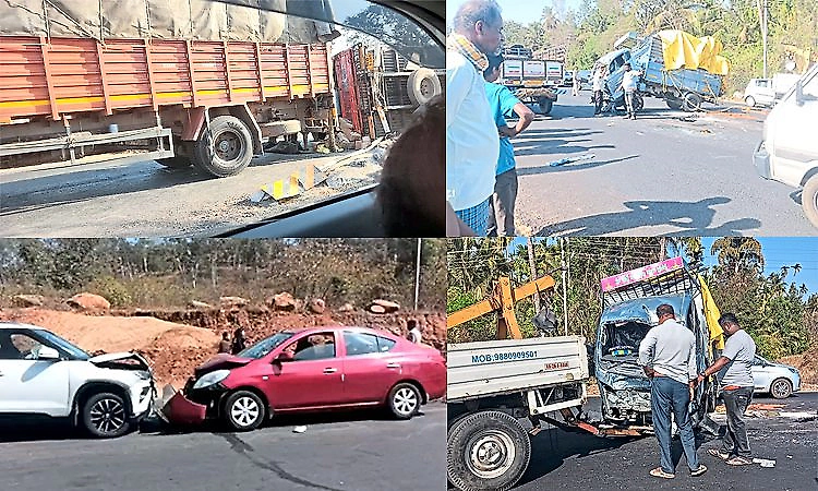 Hunsur: Serial accidents on National Highway; pedestrian dead, vehicles damaged