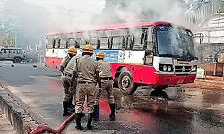 Government bus catches fire in Chikkamagaluru, 32 passengers escape unhurt