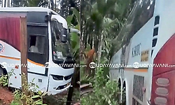 ತೀರ್ಥಹಳ್ಳಿ: ಅಡಿಕೆ ತೋಟಕ್ಕೆ ನುಗ್ಗಿದ ಐರಾವತ ಬಸ್; ಪ್ರಯಾಣಿಕರು ಪಾರು