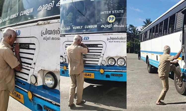 ಬೀಳ್ಕೊಡುಗೆಯಂದು ಬಸ್‌ಗೆ ಮುತ್ತಿಟ್ಟು, ಟೈರ್‌ಗೆ ನಮಸ್ಕರಿಸಿದ ಕೆಎಸ್‌ಆರ್‌ಟಿಸಿ ಡ್ರೈವರ್