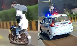 Man arrested for performing bike stunt in front of police vehicle in Delhi
