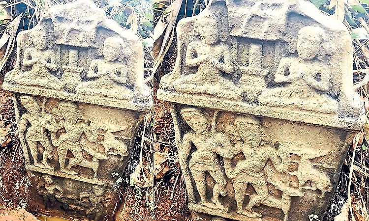 Rare hunting hero stone discovered in Vakvadi near Kundapur