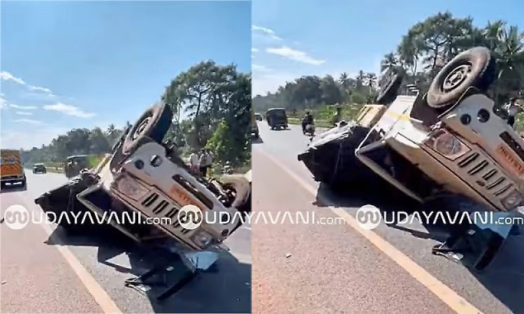 Tempo overturns near Yermal after tyre burst