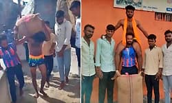 101 ಕೆಜಿ ಜೋಳದ ಚೀಲ ಹೊತ್ತು ಅಂಜನಾದ್ರಿ ಬೆಟ್ಟ ಹತ್ತಿದ ಯುವಕ!