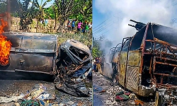 16 killed as bus, fuel tanker collide and catch