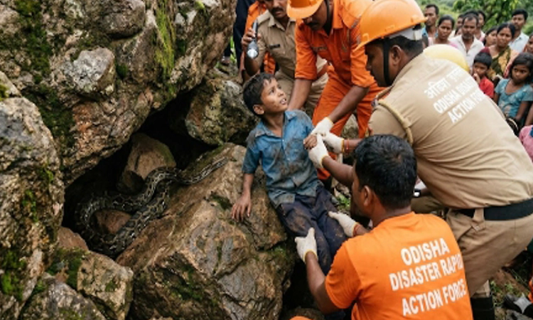 Odisha: Boy trapped inside stone crevice with python lingering rescued after 6-hour-long operation