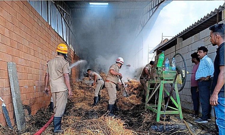 Ajekar; ಪತ್ತೊಂಜಿಕಟ್ಟೆ: ಭತ್ತದ ಹುಲ್ಲಿನ  ಗೋದಾಮಿಗೆ ಬೆಂಕಿ; ಹಾನಿ