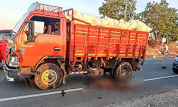 Eicher vehicle runs over woman after she falls on road in accident; dies on the spot