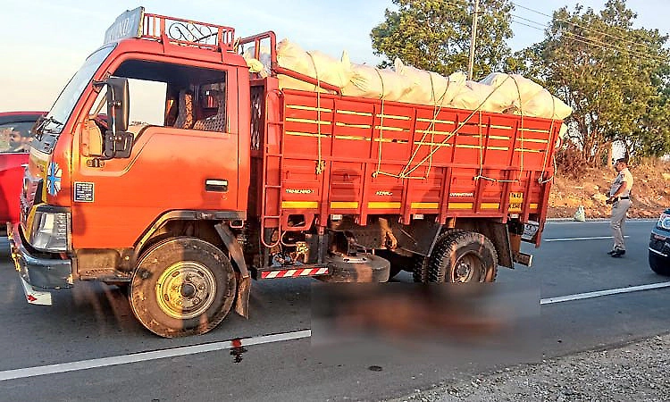 Eicher vehicle runs over woman after she falls on road in accident; dies on the spot