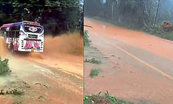 Heavy Rain: ತೀರ್ಥಹಳ್ಳಿ - ಆಗುಂಬೆ ಮಾರ್ಗದ ಕೌರಿಹಕ್ಲು ಬಳಿ ರಸ್ತೆಗೆ ನುಗ್ಗಿದ ನೀರು