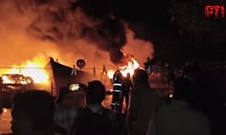 Massive fire destroys 10 fishing boats in Kerala's Kollam