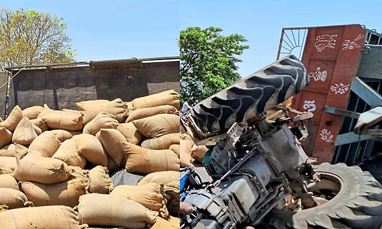 ಗಂಗಾವತಿ: ಭತ್ತದ ಚೀಲ ಹೊತ್ತ ಟ್ರ್ಯಾಕ್ಟರ್ ಪಲ್ಟಿ; ಚಾಲಕನಿಗೆ ತೀವ್ರ ಗಾಯ