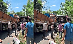 Gurupura; ಕೈಕಂಬ: ಬಸ್-ಲಾರಿ ಢಿಕ್ಕಿ, ಇಬ್ಬರು ಚಾಲಕರಿಗೆ ಗಂಭೀರ ಗಾಯ