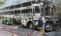 Private bus catches fire, passengers escape as driver and conductor act swiftly