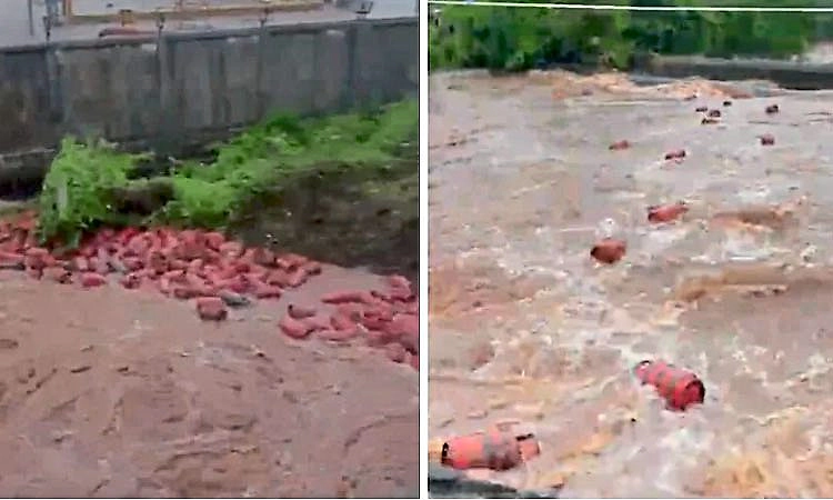 Raigad: ನದಿಯಲ್ಲಿ ತೇಲಿಬಂದ ಸಾವಿರಾರು ಗ್ಯಾಸ್‌ ಸಿಲಿಂಡರ್‌ ಗಳು: ವೈರಲ್‌ ಆಯ್ತು ವಿಡಿಯೋ