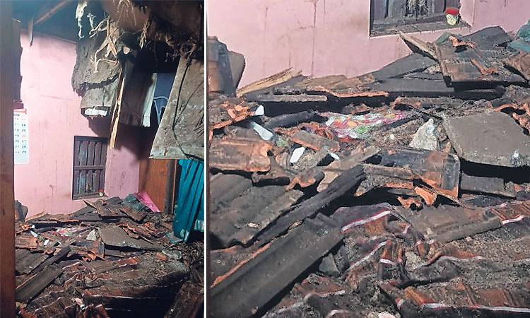 ಎಲ್ಲೂರು: ಮನೆಯ ಛಾವಣಿ ಕುಸಿತ: ಮಹಿಳೆ ಪವಾಡಸದೃಶ ಪಾರು, ಲಕ್ಷಾಂತರ ರೂ. ನಷ್ಟ!