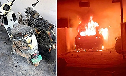 Car, two bikes gutted in arson incident in Koratagere village