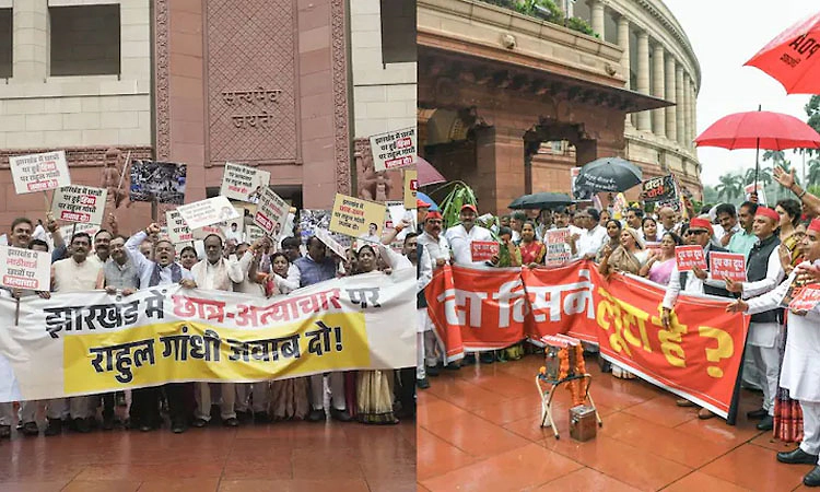 ಸಂಸತ್ ಭವನದ ಆವರಣದಲ್ಲಿ ಎನ್‌ಡಿಎ-ವಿರೋಧ ಪಕ್ಷದ ಸಂಸದರಿಂದ ಪ್ರತಿಭಟನೆ