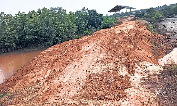Temporary bund built after vented dam breach floods farmlands in Hemmadi