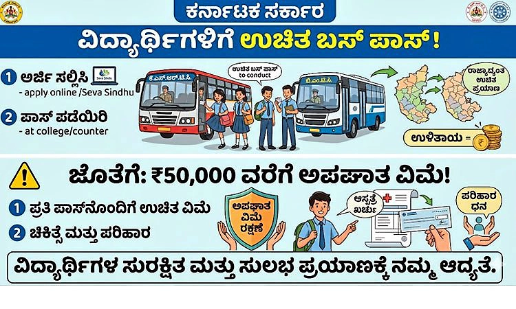 ವಿದ್ಯಾರ್ಥಿಗಳಿಗೆ ಉಚಿತ ಬಸ್‌ ಪಾಸ್‌ + ಅಪಘಾತ ವಿಮೆ!