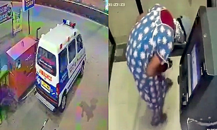 Video: ನೈಟಿ ಧರಿಸಿ, ಆಂಬ್ಯುಲೆನ್ಸ್ ನಲ್ಲಿ ಬಂದು ಎಟಿಎಂ ದೋಚಿದ ಖದೀಮರು!