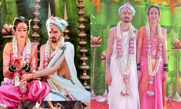 French man and Russian woman tie the knot in traditional Hindu wedding at Kollur