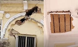 ಮೈಸೂರು: ಕಳಚಿ ಬಿದ್ದ ಅರಮನೆ ವರಾಹ ದ್ವಾರದ ಛಾವಣಿಯ ಗಾರೆ