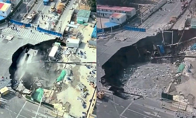 ಡ್ರ್ಯಾಗನ್ ರಾಷ್ಟ್ರದಲ್ಲಿ ಭೀಕರ ಅವಾಂತರ: ಶಾಂಘೈನಲ್ಲಿ ಏಕಾಏಕಿ ರಸ್ತೆ ಕುಸಿತ; ವಿಡಿಯೋ ವೈರಲ್