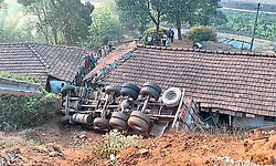 Lorry falls into 50-foot gorge near Kelagoor in Chikkamagaluru, driver trapped