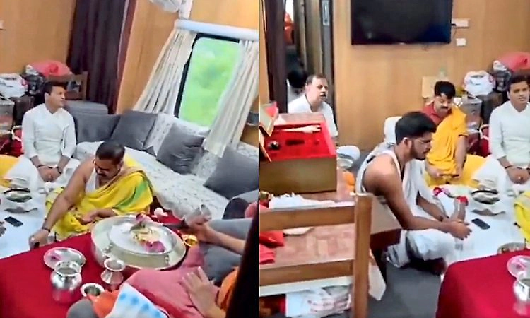 ಹನಿಮೂನ್ ಕೋಚ್ ಬೆನ್ನಲ್ಲೇ ರೈಲಿನಲ್ಲಿ ಪೂಜೆ ಮಾಡುತ್ತಿರುವ ವಿಡಿಯೋ ವೈರಲ್‌