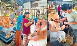 ಅಪ್ಪನ ಗಣಪನಿಗೆ ಬಣ್ಣತುಂಬುವ ಹೆಣ್ಮಕ್ಕಳು!