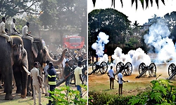 ಮೈಸೂರು: ದಸರಾ ಗಜಪಡೆಗೆ 3ನೇ ಫಿರಂಗಿ ತಾಲೀಮು ಯಶಸ್ವಿ