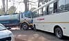 Private bus, petrol tanker collide near Ripponpete in Shivamogga district