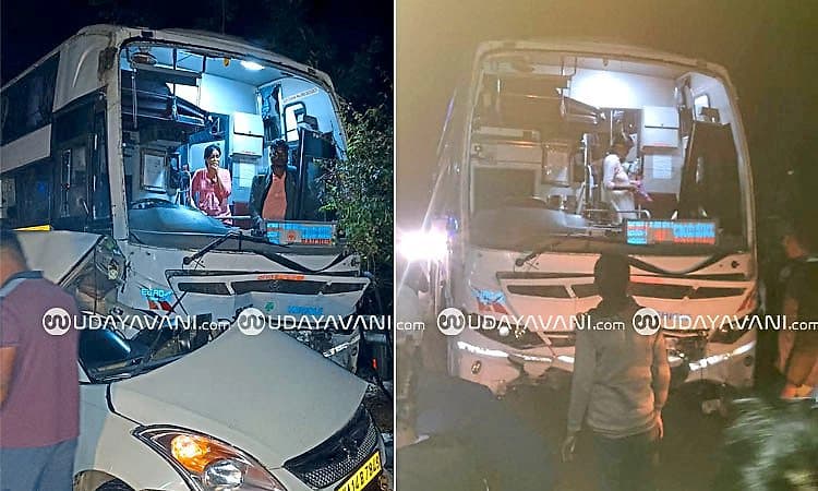 ತೀರ್ಥಹಳ್ಳಿ: ಕೆಎಸ್ಆರ್​ಟಿಸಿ ಬಸ್ - ಕಾರು ಮುಖಾಮುಖಿ ಡಿಕ್ಕಿ: ನಾಲ್ವರು ಸಾವು