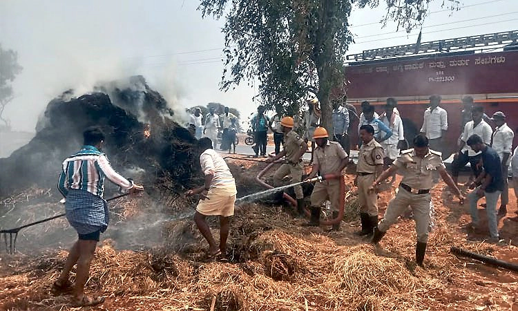 Kanakagiri: ಆಕಸ್ಮಿಕ ಬೆಂಕಿ; ಹೊತ್ತಿ ಉರಿದ ಭತ್ತದ ಮೇವಿನ ಬಣವೆ ; ಅಪಾರ ನಷ್ಟ