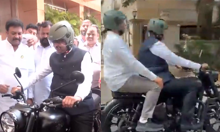 ಇಂಧನ ಉಳಿತಾಯಕ್ಕೆ ಸಿಎಂ ಸಾಥ್: ಬುಲೆಟ್ ಏರಿ ವಿಧಾನ ಭವನಕ್ಕೆ ಆಗಮಿಸಿದ ದೇವೇಂದ್ರ ಫಡ್ನವೀಸ್!