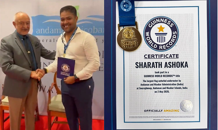 ಸಮುದ್ರದಲ್ಲಿ ಅತಿ ದೊಡ್ಡ ರಾಷ್ಟ್ರಧ್ವಜ ಹಾರಿಸಿದ ಅಶೋಕ್‌ ಪುತ್ರನ ದಾಖಲೆ