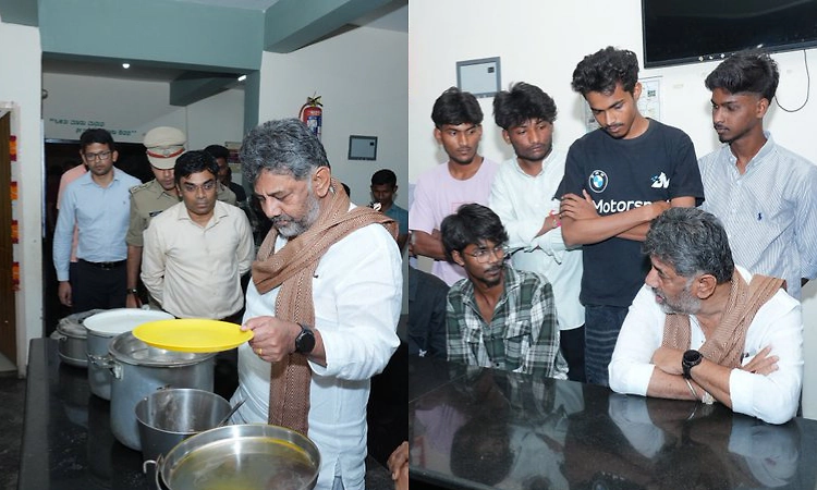 CM Shivakumar makes surprise visit to Kanakapura hostel, has meal with students