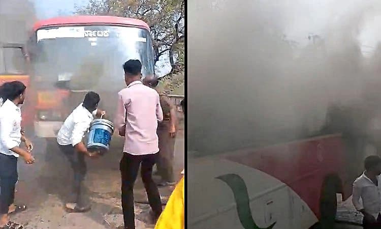 ಕಲಬುರಗಿಯಲ್ಲಿ ಏಕಾಏಕಿ ಹೊತ್ತಿ ಉರಿದ ಸಾರಿಗೆ ಬಸ್ - ತಪ್ಪಿದ ದುರಂತ