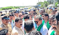 Davanagere: ಭದ್ರಾ ನೀರಿಗಾಗಿ ಆಗ್ರಹಿಸಿ ಹೆದ್ದಾರಿ ತಡೆಯಲು ಮುಂದಾದ ರೈತರು: ತಡೆದ ಪೊಲೀಸರು