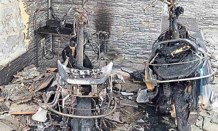 Chikkamagaluru: Two electric scooters gutted by fire while parked