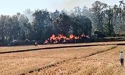 Shimoga: ಟ್ರ್ಯಾಕ್ಟರ್‌ಗೆ ತಗುಲಿದ ವಿದ್ಯುತ್ ತಂತಿ: ಭತ್ತದ ಹೊರೆ ಸುಟ್ಟು ಭಸ್ಮ