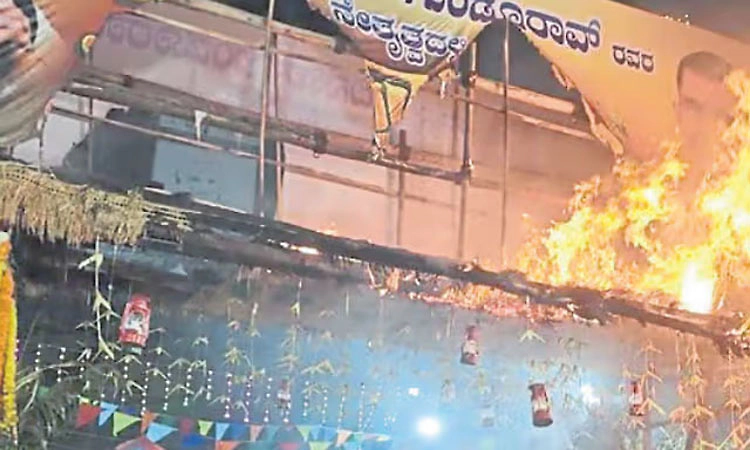 Fire breaks out on banner during minister Dinesh Gundu Rao’s programme; major mishap averted