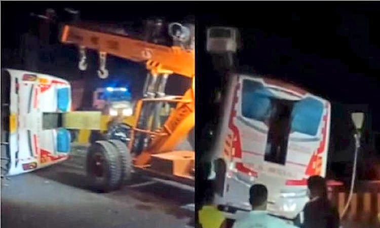 ಚಾಲಕನ ನಿಯಂತ್ರಣ ತಪ್ಪಿ ಬಸ್ ಪಲ್ಟಿ; ಮೂವರು ಪ್ರಯಾಣಿಕರ ದುರ್ಮರಣ; 20 ಮಂದಿಗೆ ಗಾಯ