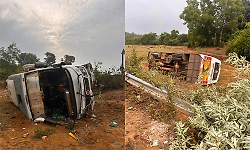 Bus overturns after collision with car near Thirthahalli, several injured