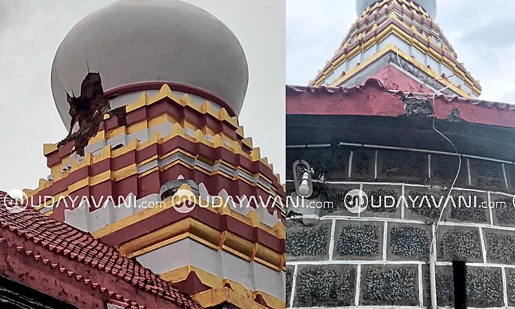 Punjalkatte: ಶ್ರೀ ಕಾರಿಂಜೇಶ್ವರ ದೇವಸ್ಥಾನ ಕ್ಕೆ ಸಿಡಿಲು ಬಡಿದು ಹಾನಿ