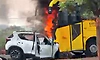 Fatal crash between sleeper bus - car; over four persons burnt alive